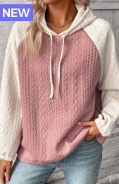 Pink Patchwork Long Sleeve Jacquard Hoodie