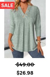 Sage Green Button Long Sleeve V Neck T Shirt