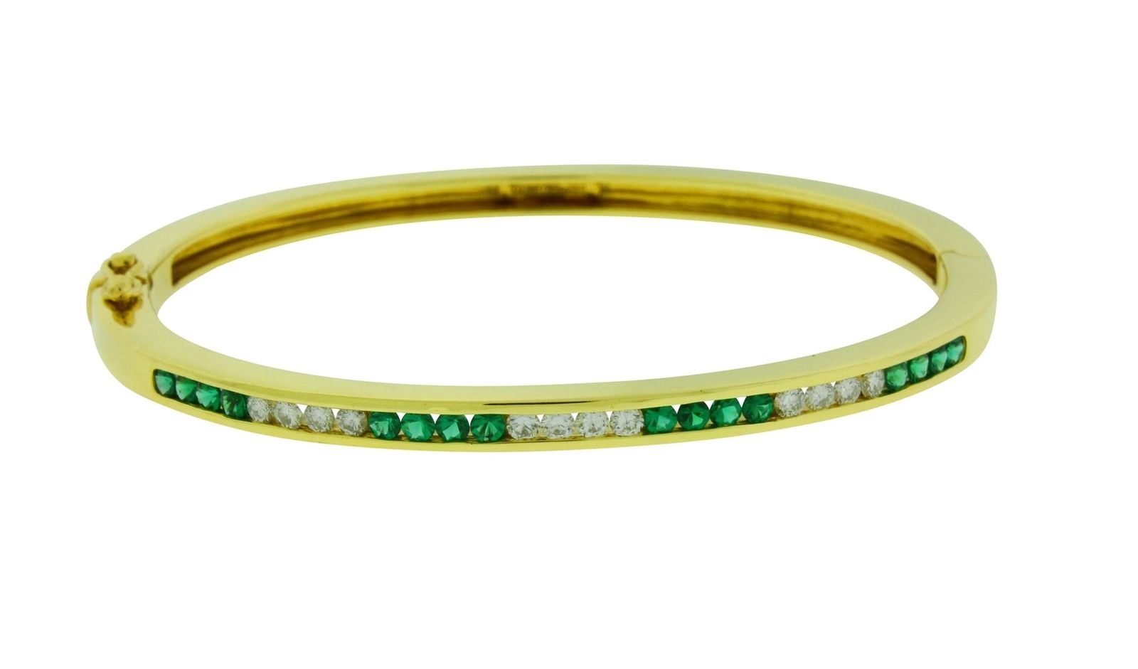 Image of Tiffany & Co. 18K Yellow Gold Diamond & Emerald Bangle Bracelet