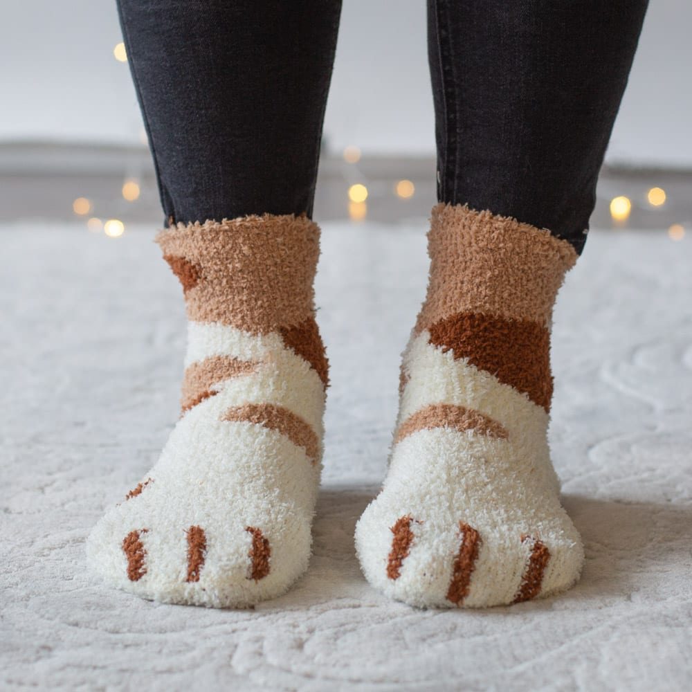 Image of Warm n' Fuzzy Kitty Feet Socks- Calico