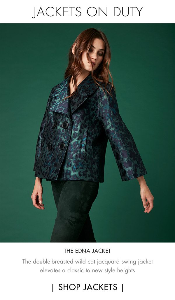 Jackets On Duty - The Edna Jacket - The double-breasted wildcat jacquard swing jacket elevates a classic to new style heights