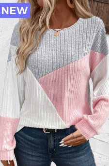 Light Grey Patchwork Long Sleeve Round Neck Sweatshirt