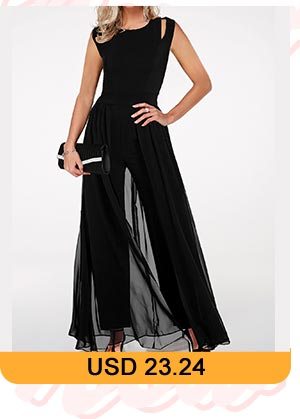 BRound Neck High Waist Chiffon Overlay Black Jumpsuit