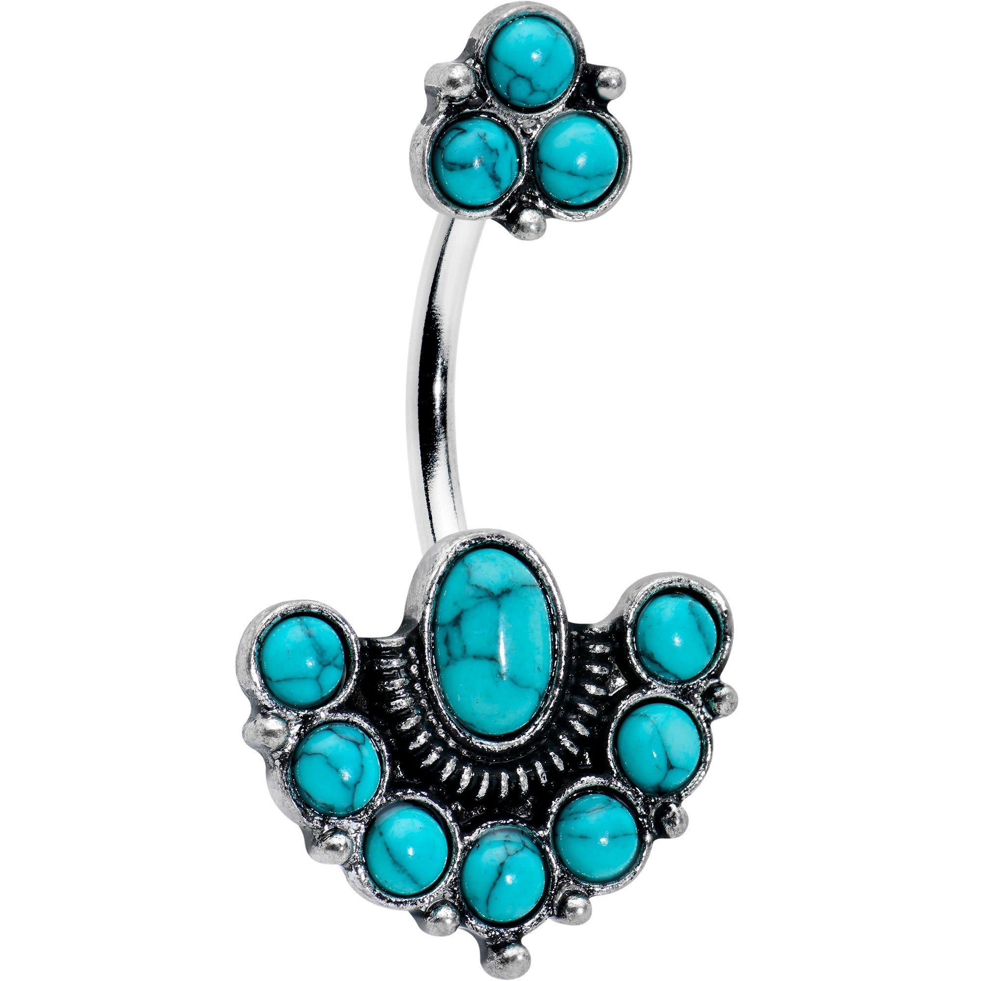 Image of Blue Turquoise Stone Southwest Shield Double Mount Belly Ring