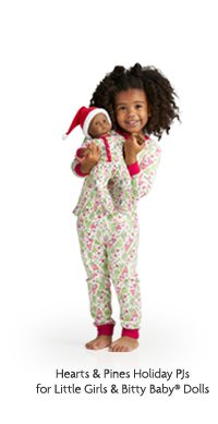 Hearts & Pines Holiday PJs for Little Girls & Bitty Baby® Dolls