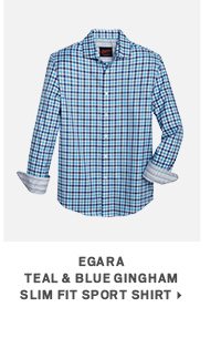 Egara Teal & Blue Gingham Slim Fit Sport Shirt>
