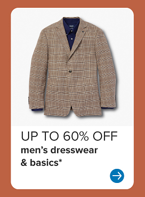 A men's sport coat and dress shirt. Up to 60% off men's dresswear and basics.