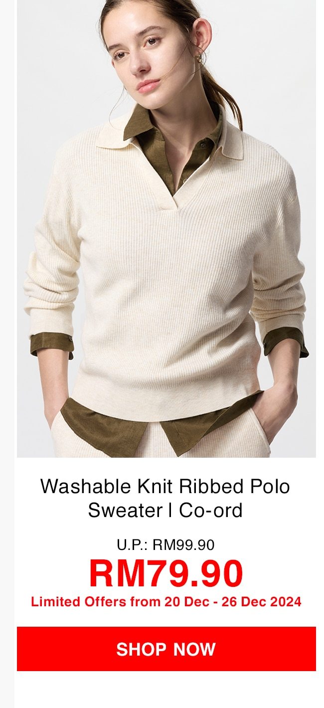 Washable Knit Ribbed Polo Sweater | Co-ord