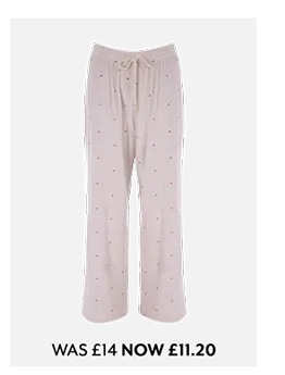 Womens Cream Heart Print Wide Leg Fleece Pyjama Bottoms