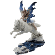 Fairy Riding on Leaping Arctic Wolf Statue