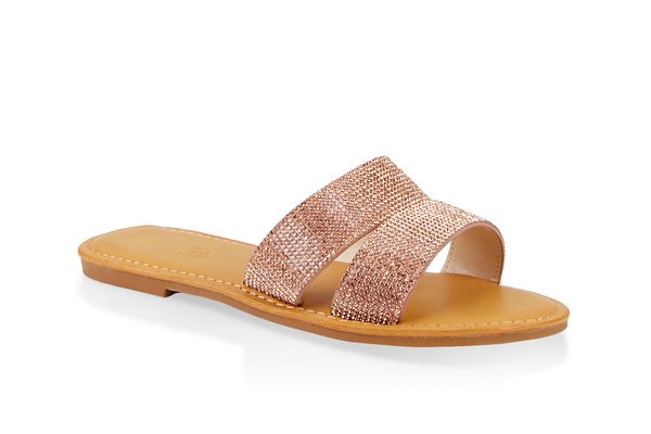 Rhinestone Two Band Slide Sandals