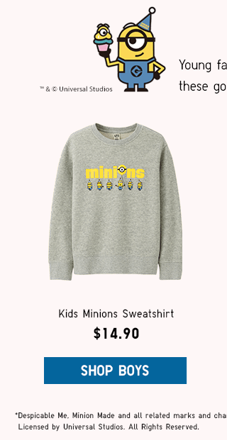 KIDS MINIONS SWEATSHIRT $14.90 - SHOP BOYS