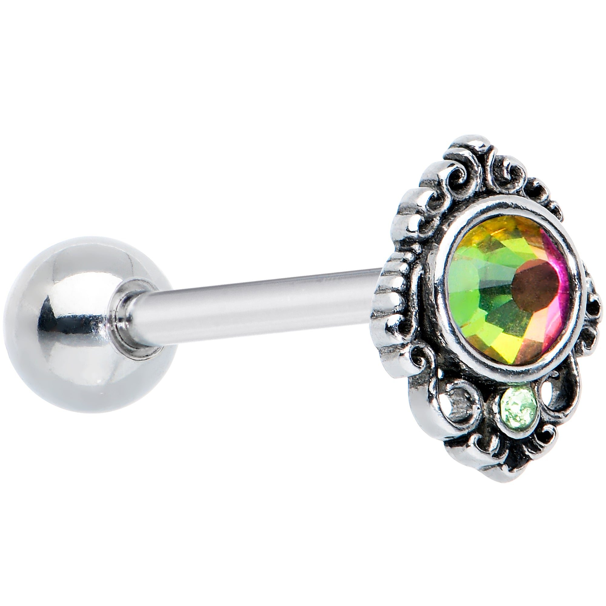 Image of Green Orange Tourmaline Fire Barbell Tongue Ring