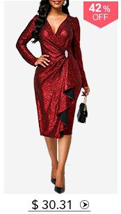 Zipper Back Wine Red Sequin Dress