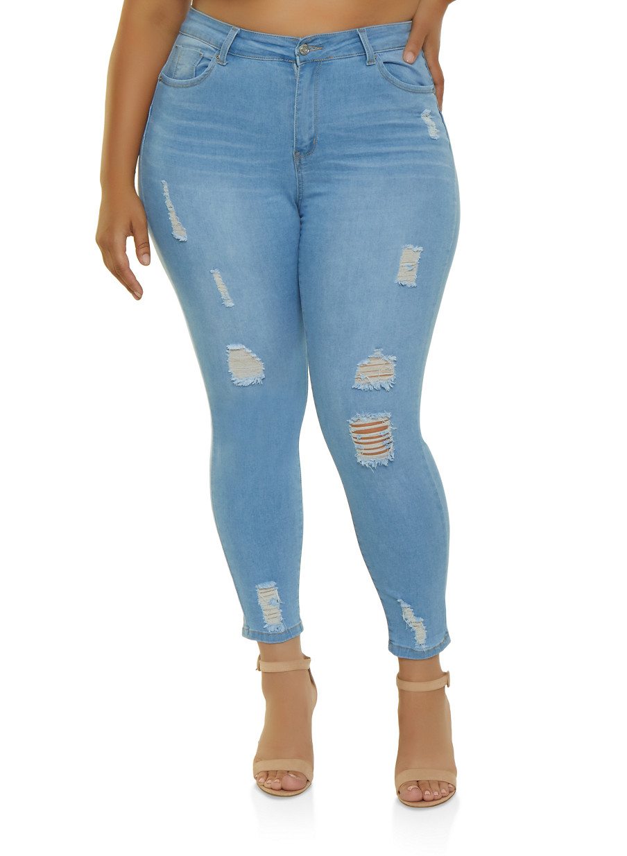 Plus Size WAX Distressed Skinny Push Up Jeans