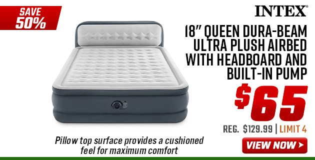 Intex 18'' Queen Dura-Beam Ultra Plush Airbed with Headboard and Built-In Pump 