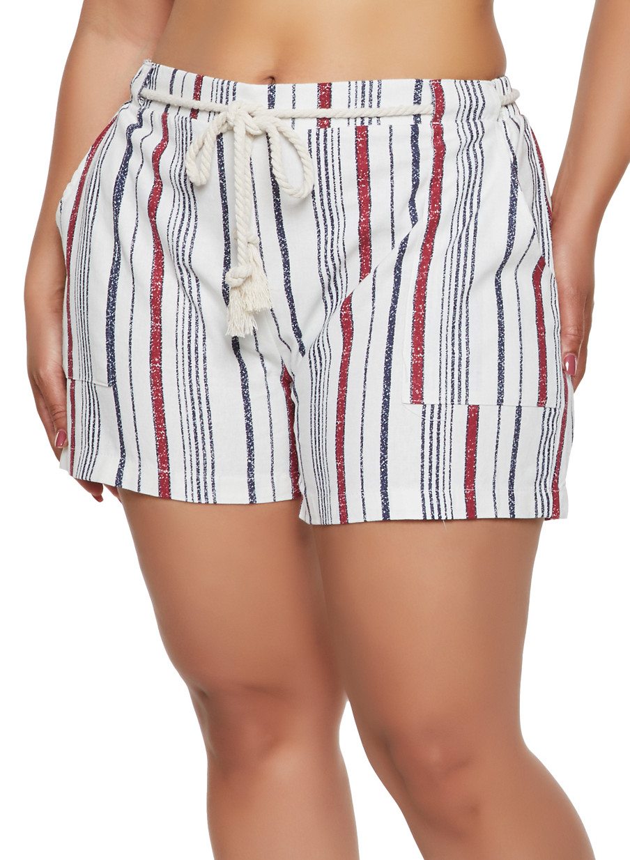 Plus Size Striped Linen Shorts