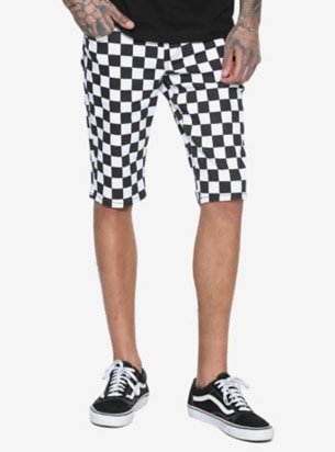 XXX RUDE BLACK AND WHITE CHECKERED SKINNY SHORTS