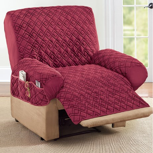 Diamond Quilted Stretch Recliner Cover with Storage