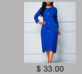 Royal Blue Lace Panel Long Sleeve Sheath Dress