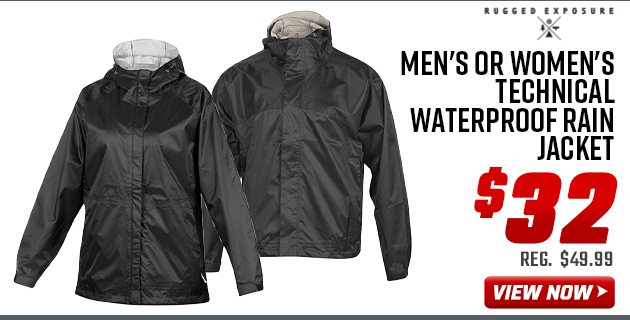 ''Rugged Exposure Men's or Women's Technical Waterproof Rain Jacket''
