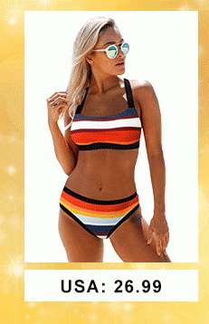 Tie Back Spaghetti Strap Multicolor Striped Bikini Set 