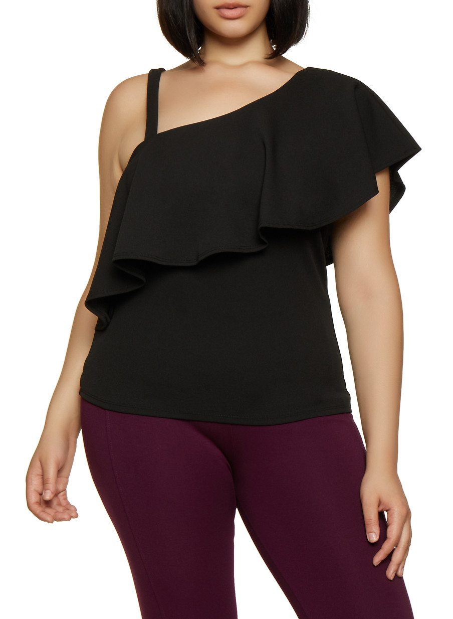 Plus Size Crepe Knit One Shoulder Top