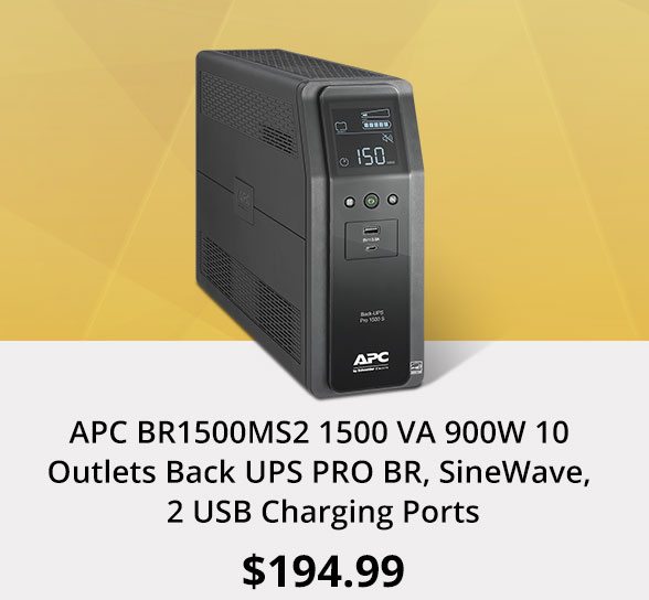 APC BR1500MS2 1500 VA 900W 10 Outlets Back UPS PRO BR, SineWave, 2 USB Charging Ports