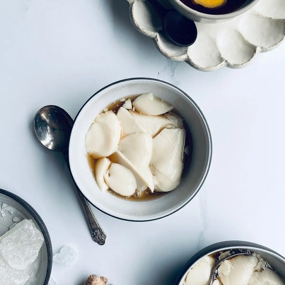 Custardy Tofu Fa with Sweet Ginger Syrup