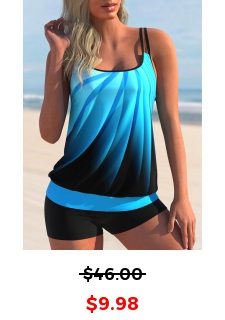 ROTITA Double Straps Ombre Blue Tankini Top