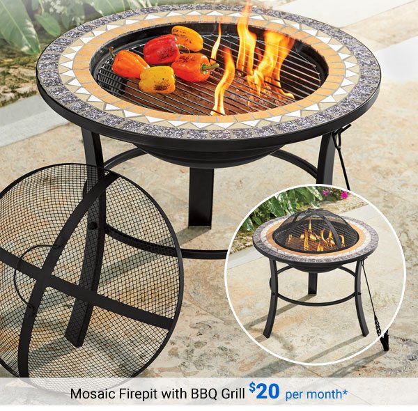 Mosaic Firepit with BBQ Grill $20 per month*