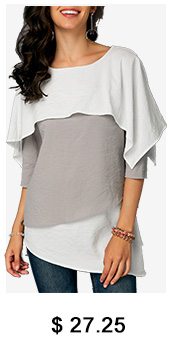 Asymmetric Hem Three Quarter Sleeve Overlay Blouse