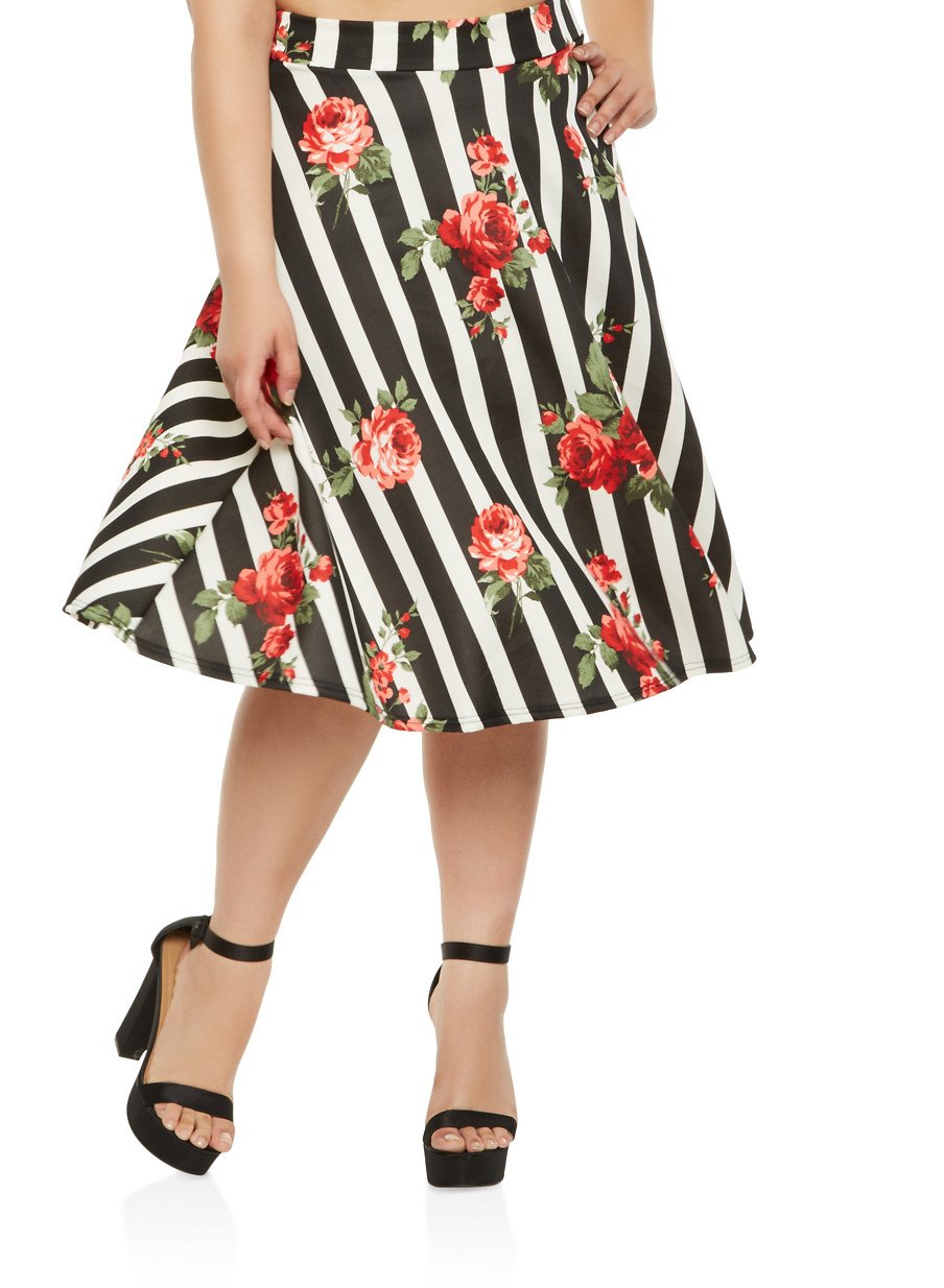 Plus Size Printed Skater Skirt