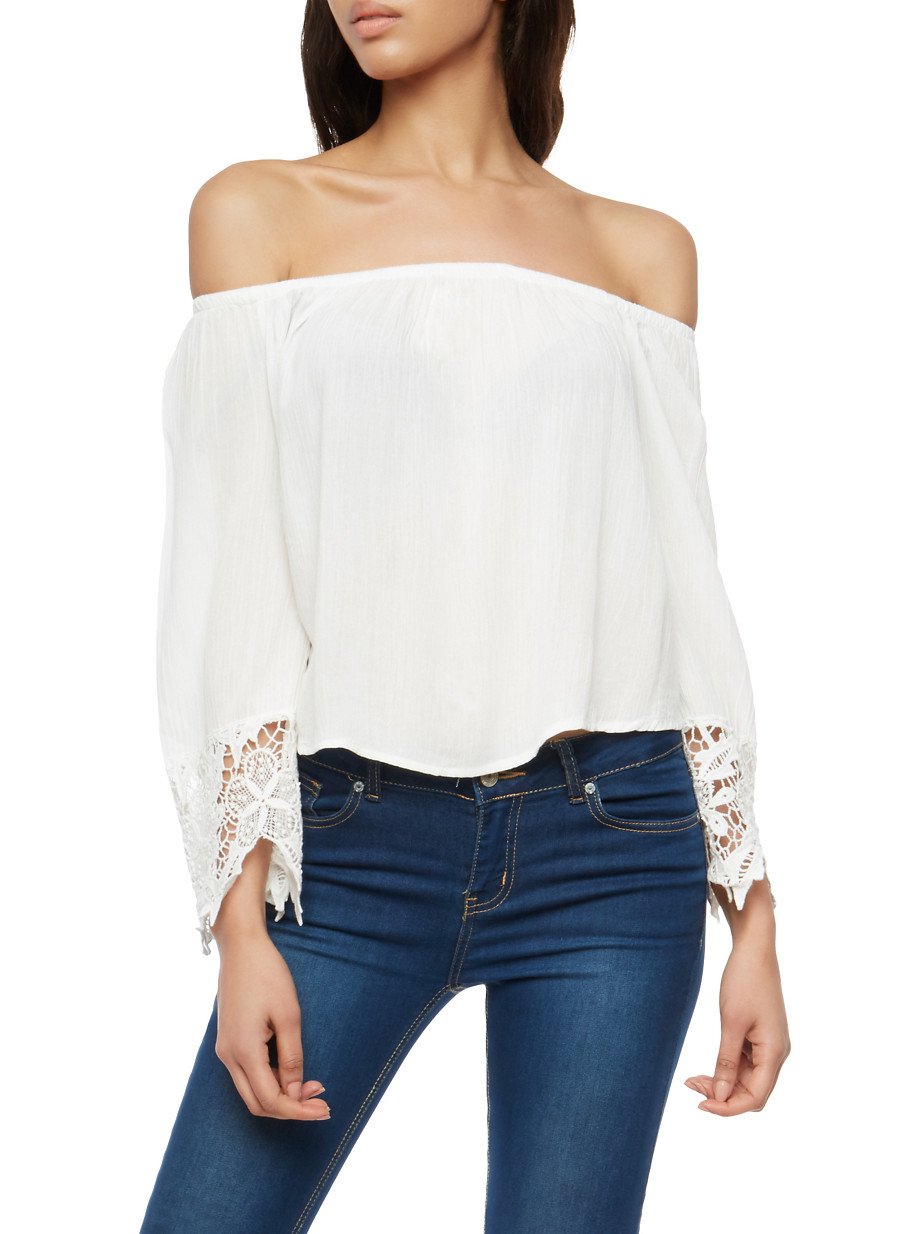Crinkled Off the Shoulder Top with Crochet Detail