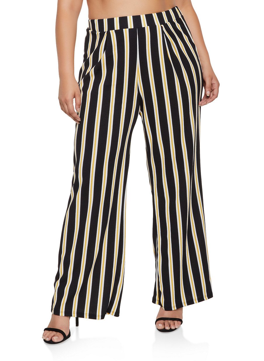 Plus Size Pleated Front Striped Palazzo Pants