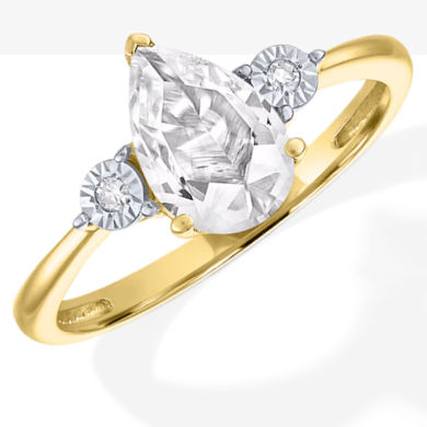 Pear-Shaped White Lab-Created Sapphire & Diamond Accent Ring 10K Yellow Gold