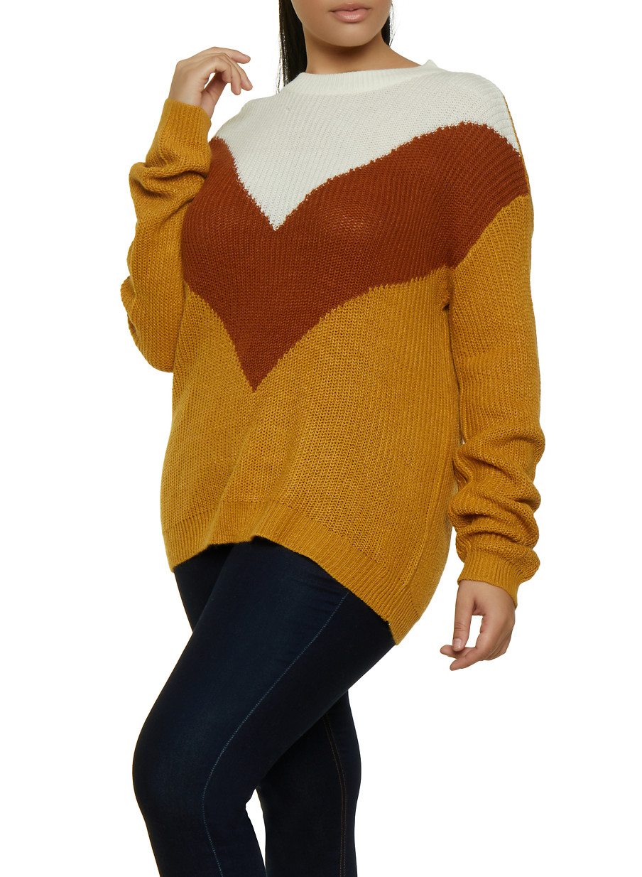 Plus Size Color Block Chevron Sweater