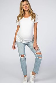 Shop The Light Blue Distressed Crop Maternity Jeans