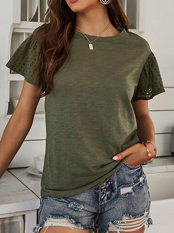 Hollow Short Sleeve Solid T-Shirt