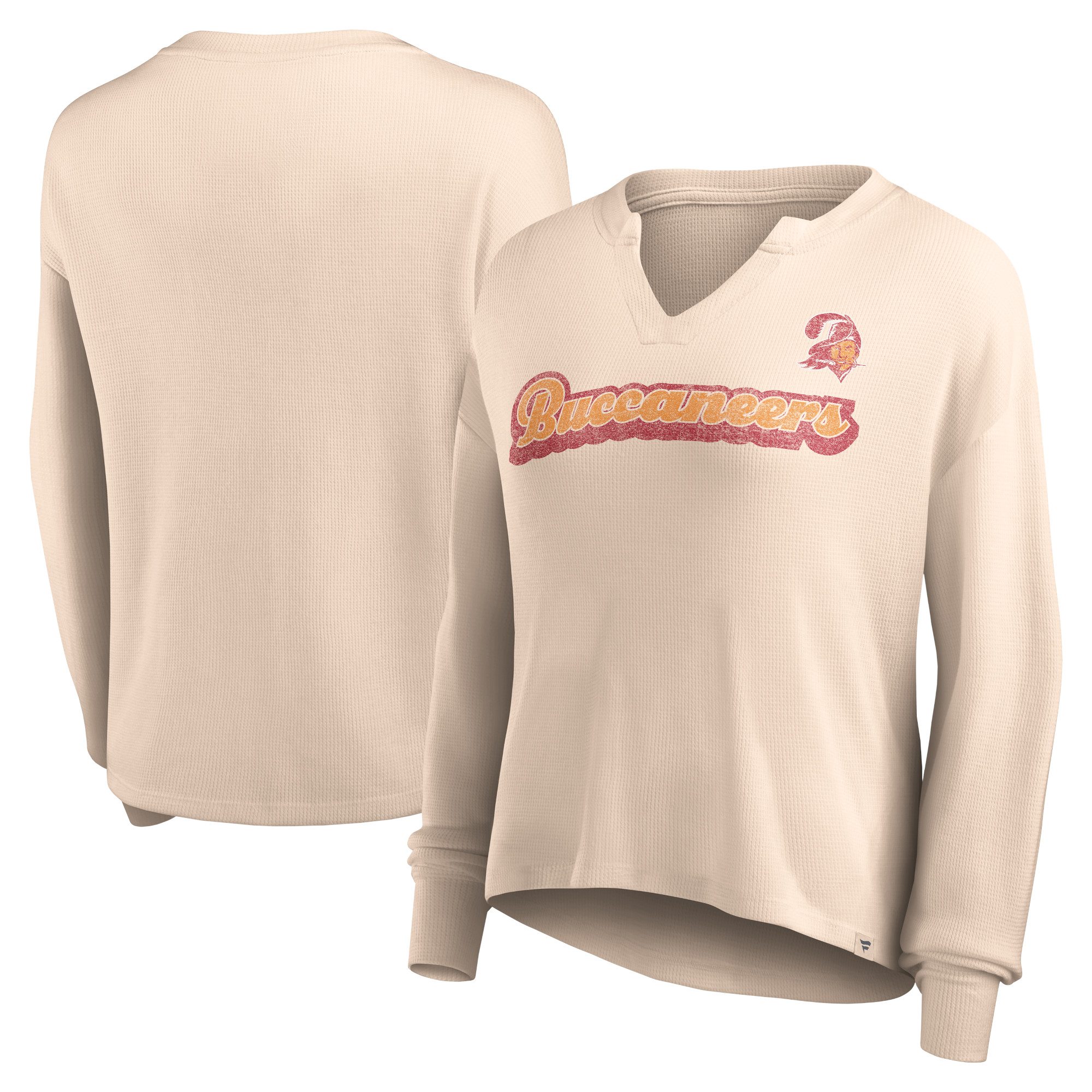  Fanatics Tan Go For It Notch Neck Waffle Knit Lightweight Long Sleeve T-Shirt
