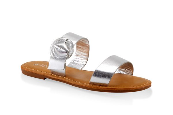 Two Band Buckle Slide Sandals