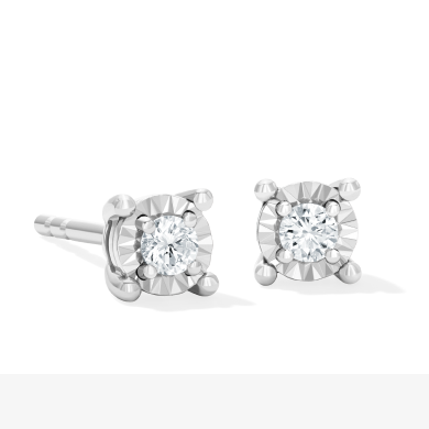 Solitaire Earrings 1/8 ct tw Diamonds Sterling Silver (J/I3)