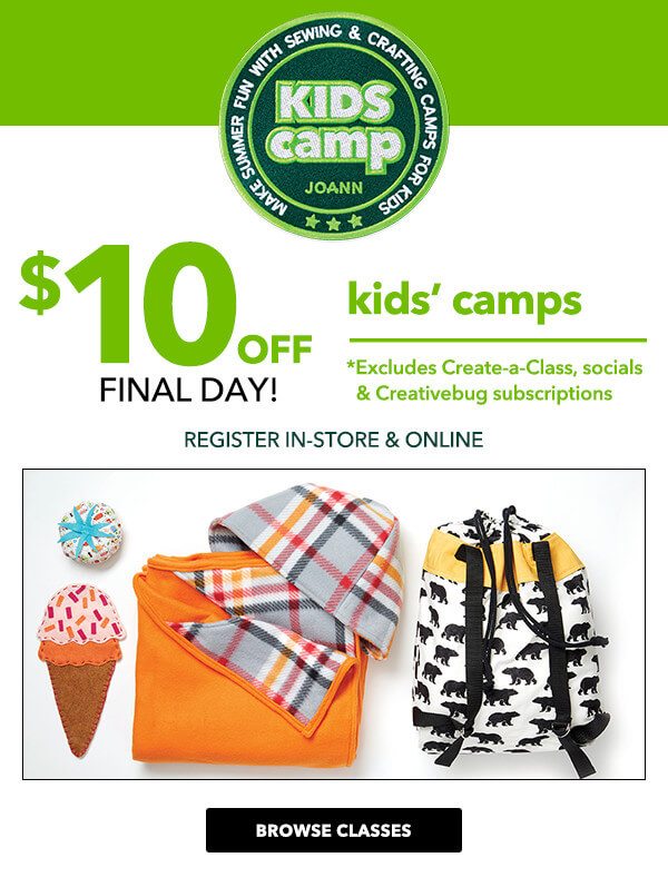 6/6-6/8 $10 off Kids' Camps.