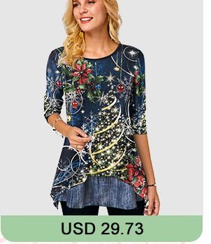 Christmas Print Navy Blue Round Neck T Shirt 