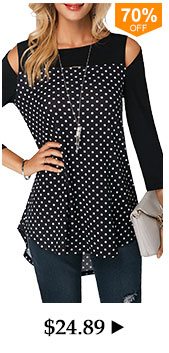 Polka Dot Print Cold Shoulder Blouse