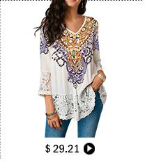 Lace Patchwork Three Quarter Sleeve Blouse