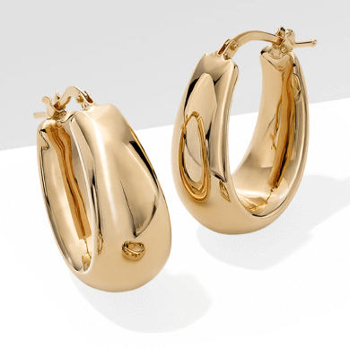 Image showcasing a stunning pair of Gold Hoop Earrings, on a White background.