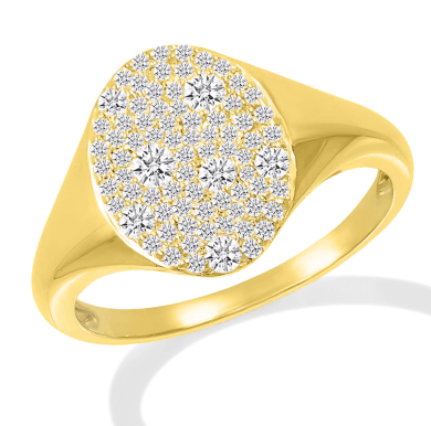 Diamond Cobblestone Oval Signet Ring 1/2 ct tw 10K Yellow Gold