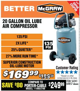 View 20 gallon 1.6 HP 135 PSI Oil Lube Vertical Air Compressor