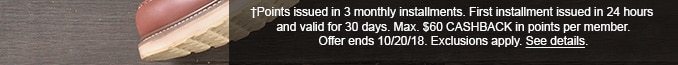 †Points issued in 3 monthly installments. First installment issued in 24 hours and valid for 30 days. Max. $60 CASHBACK in points per member. Offer ends 10/20/18. Exclusions apply. See details.